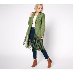 American West Women's Jacket Sz L by Carolyn Pollack Faux Suede Green A657361